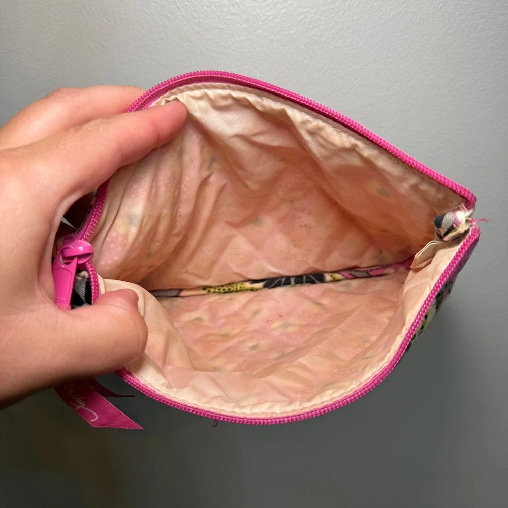 Vera Bradley Priscilla Pink Floral Quilted Cotton Cosmetic Pouch Zip Makeup Bag